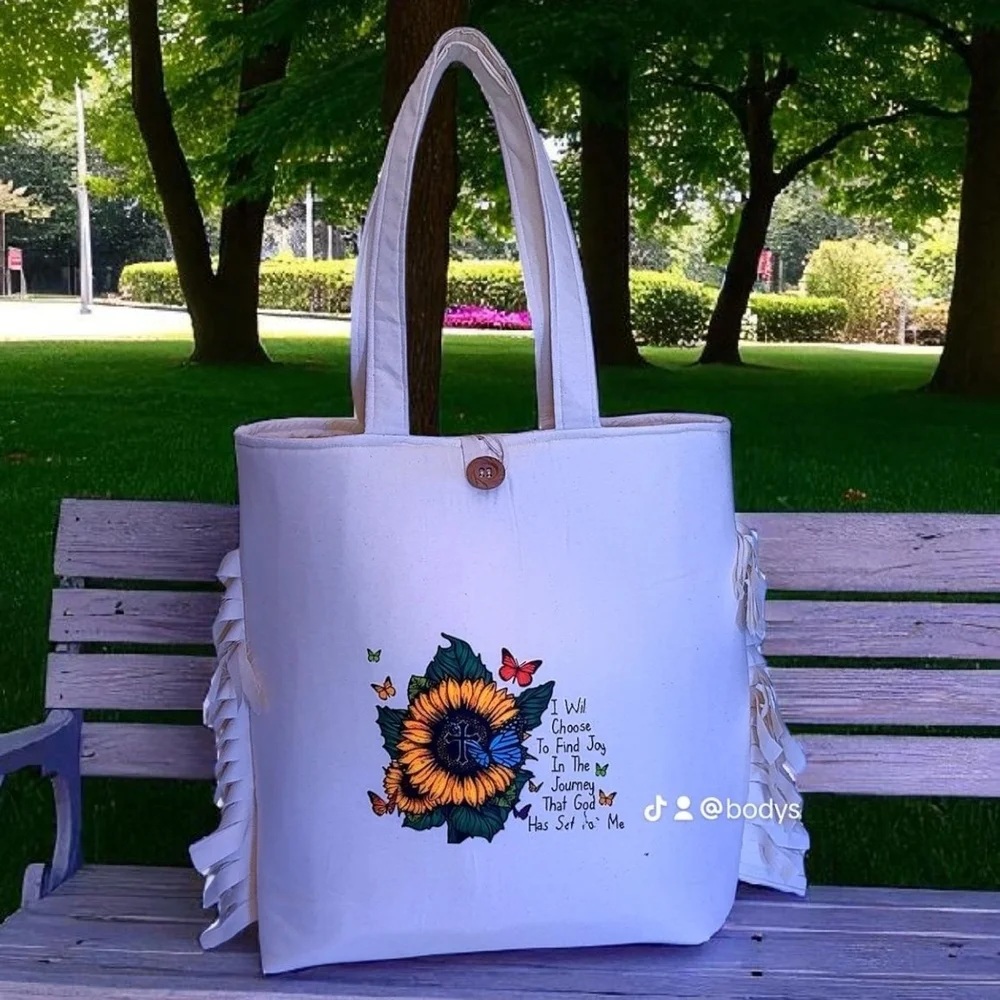 Elegant Sunflower Tote Bag - Cream